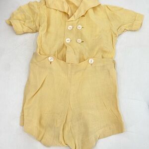 Vintage Yellow Button-Up Baby Romper one piece Suit